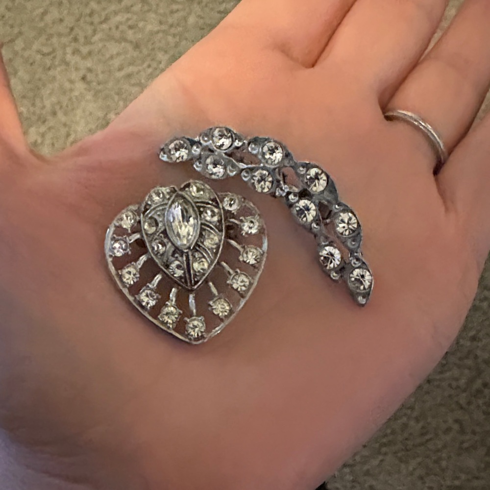 Vintage Silver Heart and Crescent Brooch Set